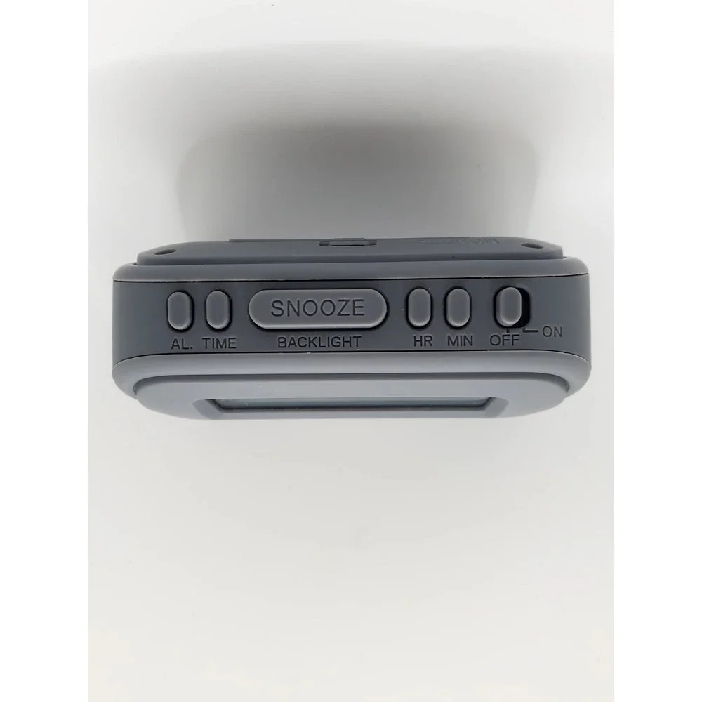 Sharp Digital Alarm Clock With Blue LED Backlight Rubberized Case‎ Battery Power